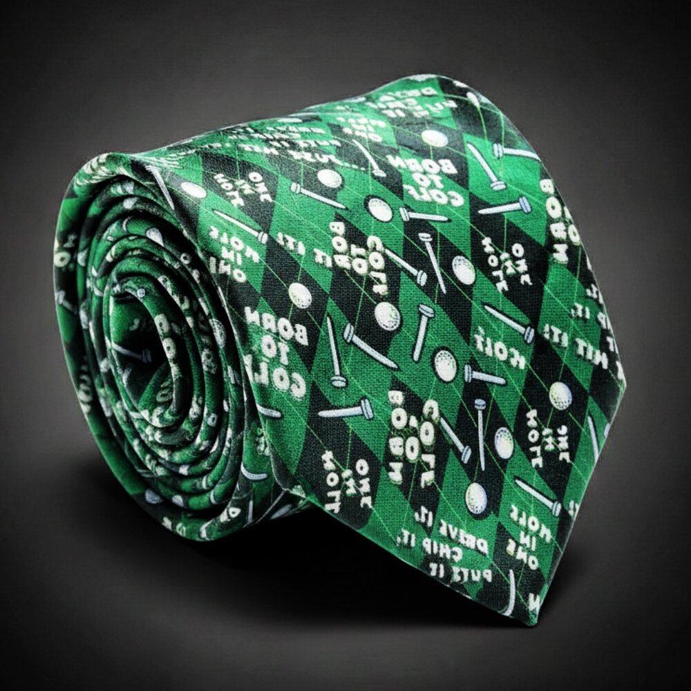 Golf Tie Beverly Hills Polo Club Born to‎ Golf Necktie Green Golf Balls Dad Gift